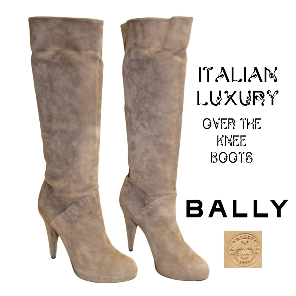 Sale❗️Bally Estelle Italy Designer Taupe Suede Heeled  OTK Boots 9.5 40